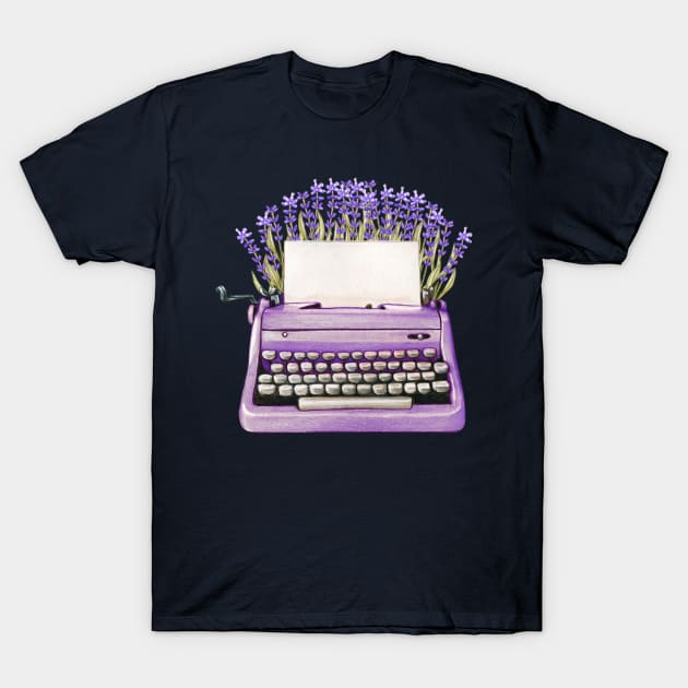 LILAC PURPLE VIOLET VINTAGE TYPEWRITER WITH FLOWERS T-Shirt by SectorG91